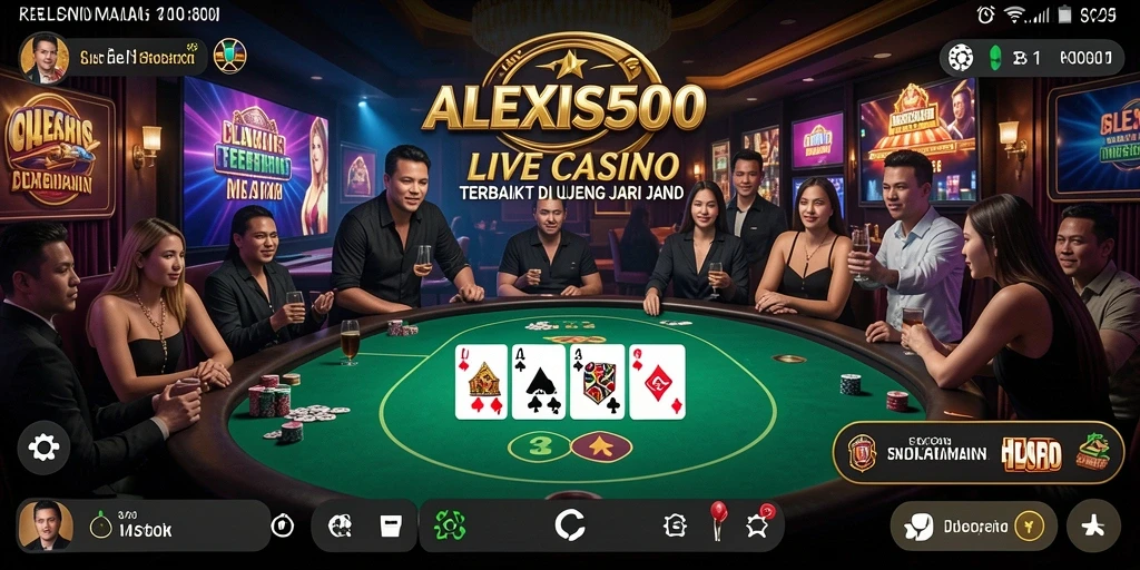 Tampilan gameplay ALEXIS500 dengan dealer live yang profesional.