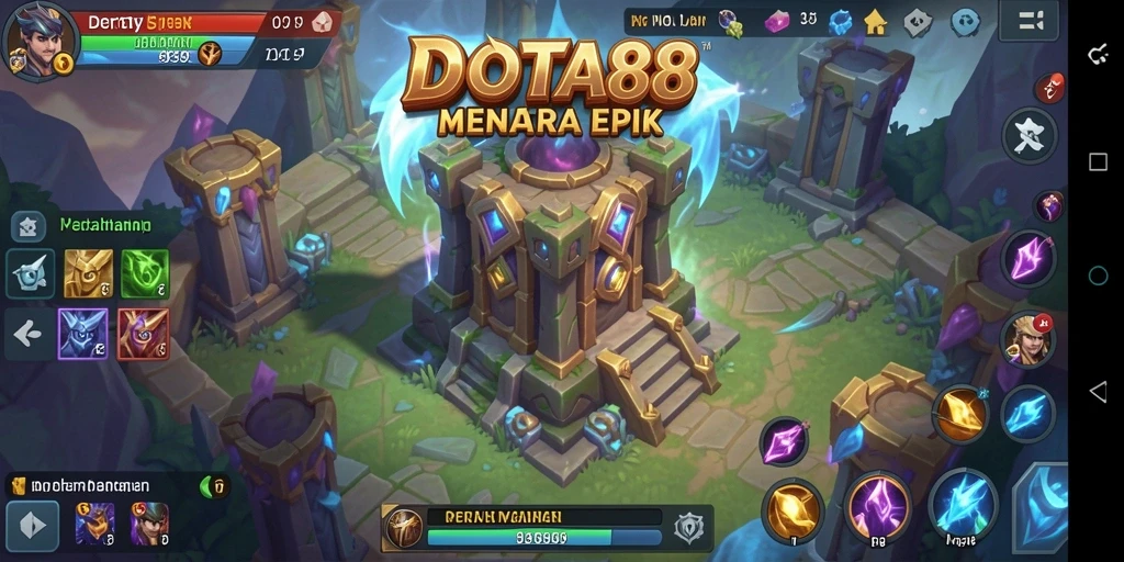 Screenshot DOTA88 menampilkan aksi menara dan serangan musuh.
