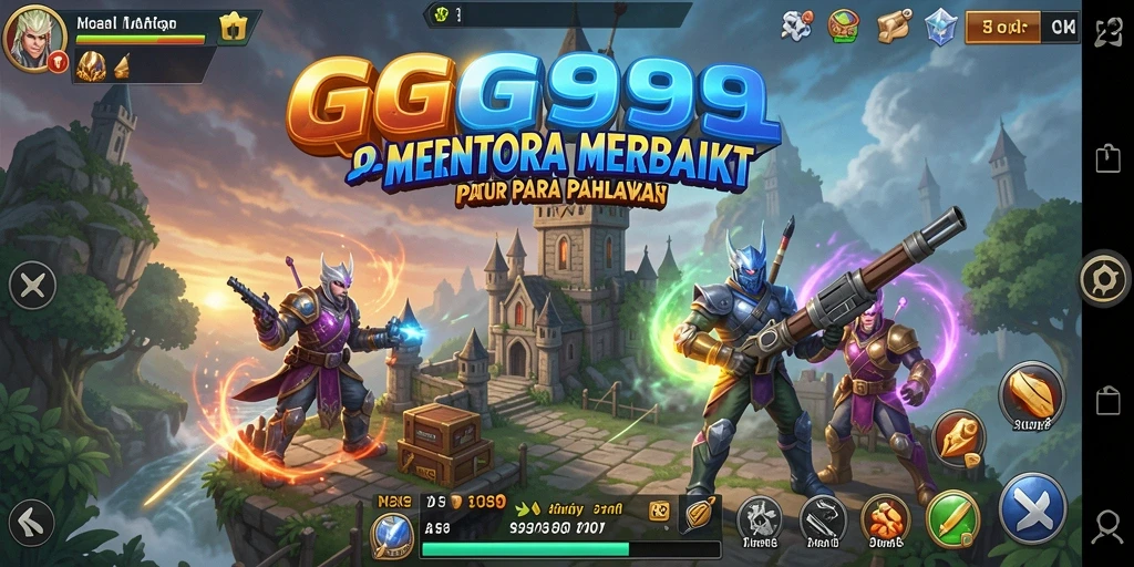 Screenshot utama GG999 menampilkan aksi menara dalam pertahanan melawan musuh.