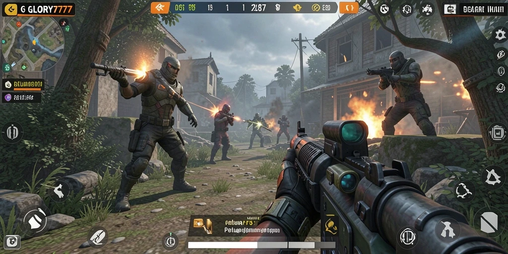 Gameplay seru dari GLORY777 dengan aksi tembak-menembak yang intens.