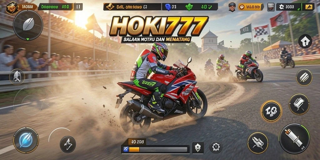 Screenshot HOKI777 menampilkan balapan motor yang seru dan mendebarkan.