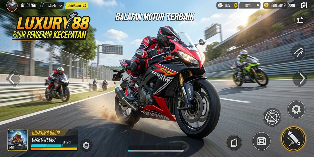 Tampilan gameplay LUXURY88 yang seru dan mendebarkan dalam balapan motor.