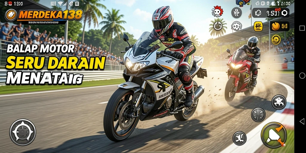 Tampilan seru gameplay balapan motor di MERDEKA138.