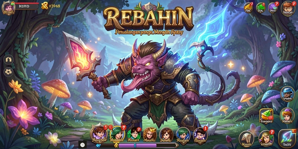 Tampilan gameplay seru dalam dunia petualangan REBAHIN.