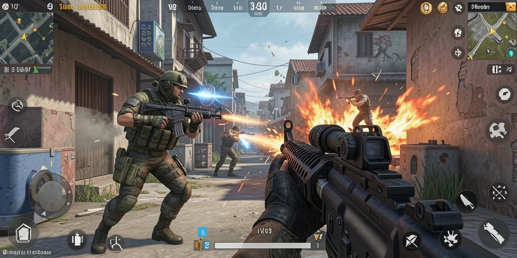 Screenshot dari gameplay V07 yang menampilkan grafis FPS yang menakjubkan.