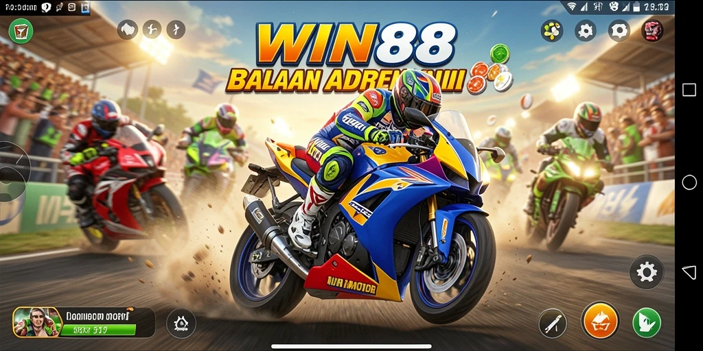 Gameplay balapan motor yang mendebarkan dan penuh aksi.