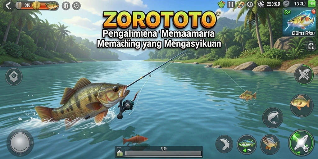 Gameplay ZOROTOTO dengan suasana memancing yang menarik.